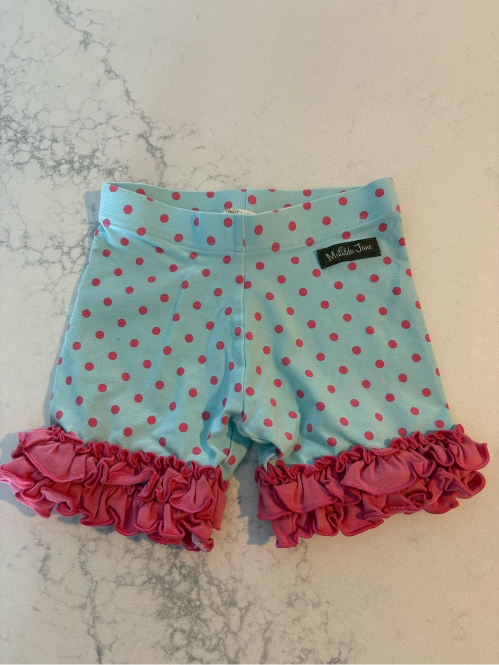 Matilda Jane Aqua with Pink Polka Dot Ruffle Shorts